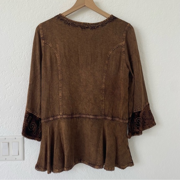 Parsley Sage Top S Boho Peasant Velvet Burnout Whimsy Grunge Fairy Renaissance - Picture 3 of 16